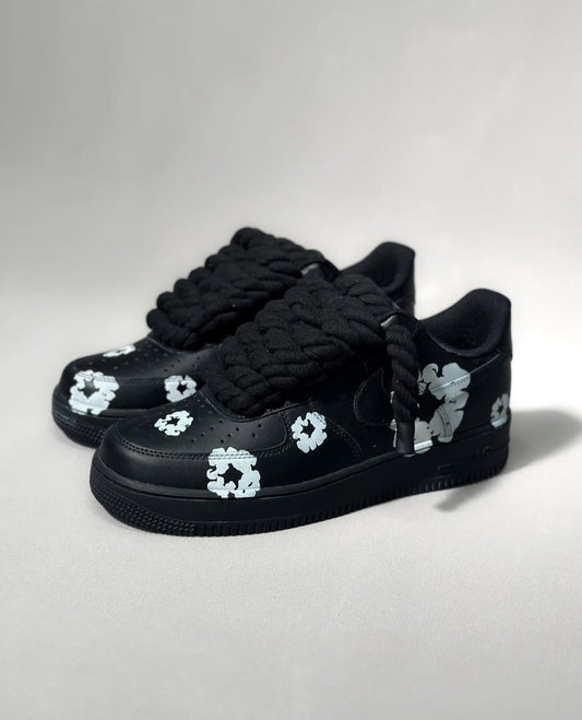 Nike Air force 1 Black Ropes Laces Denim Tears