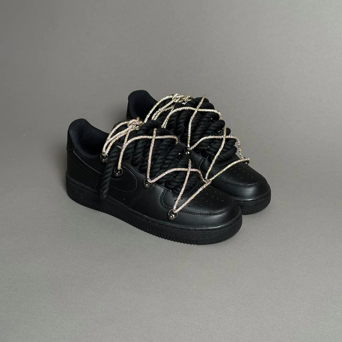 Nike Air Force 1 Black Ropes Swaroski Laces