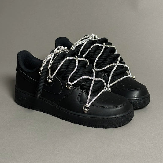 Nike Air Force 1 Black Ropes Swaroski Laces