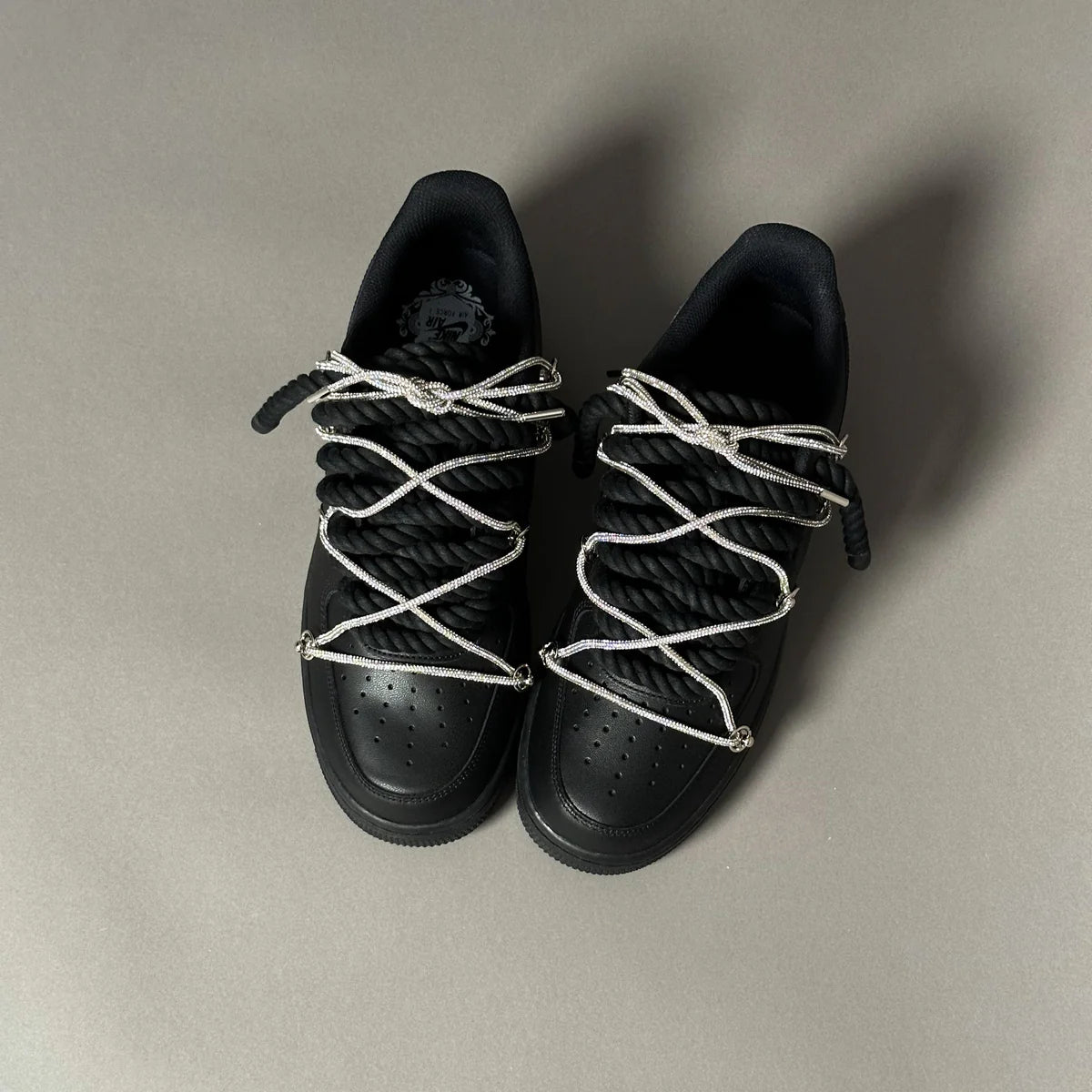 Nike Air Force 1 Black Ropes Swaroski Laces