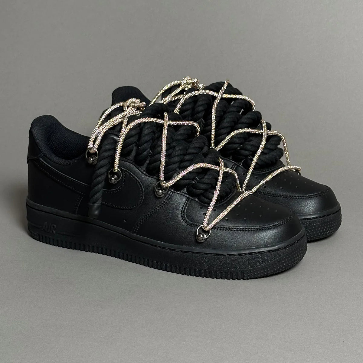 Nike Air Force 1 Black Ropes Swaroski Laces