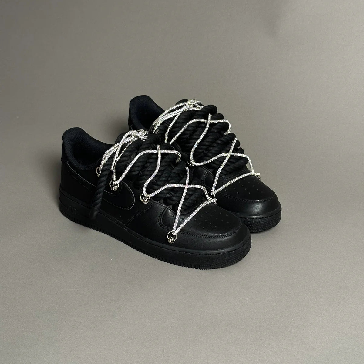 Nike Air Force 1 Black Ropes Swaroski Laces