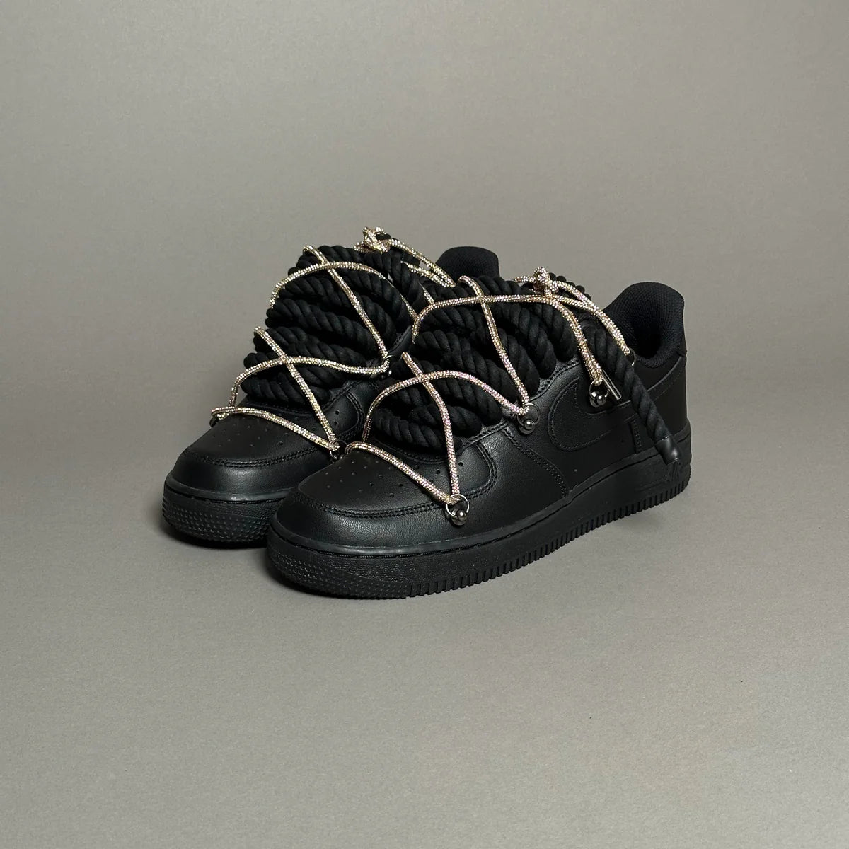 Nike Air Force 1 Black Ropes Swaroski Laces
