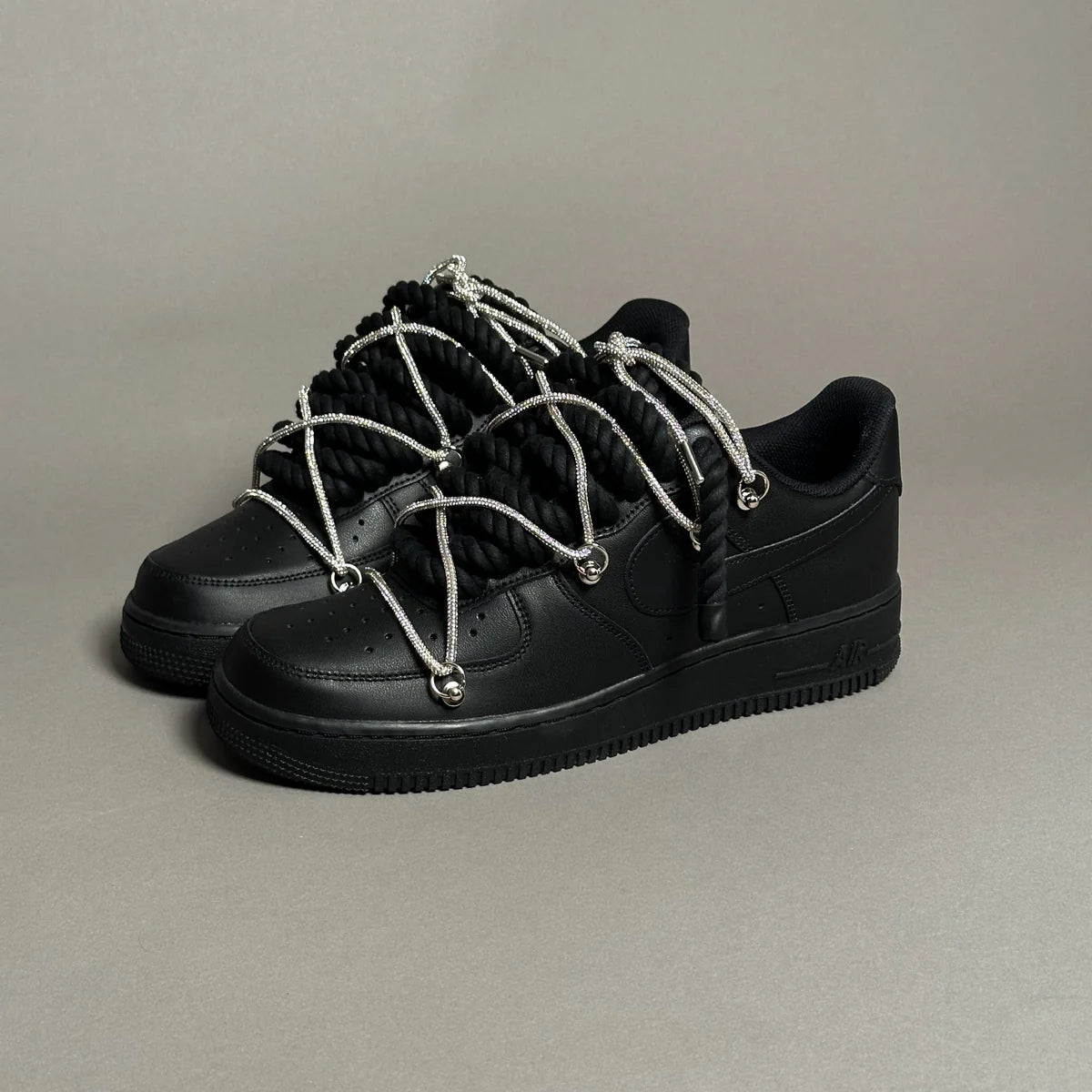 Nike Air Force 1 Black Ropes Swaroski Laces