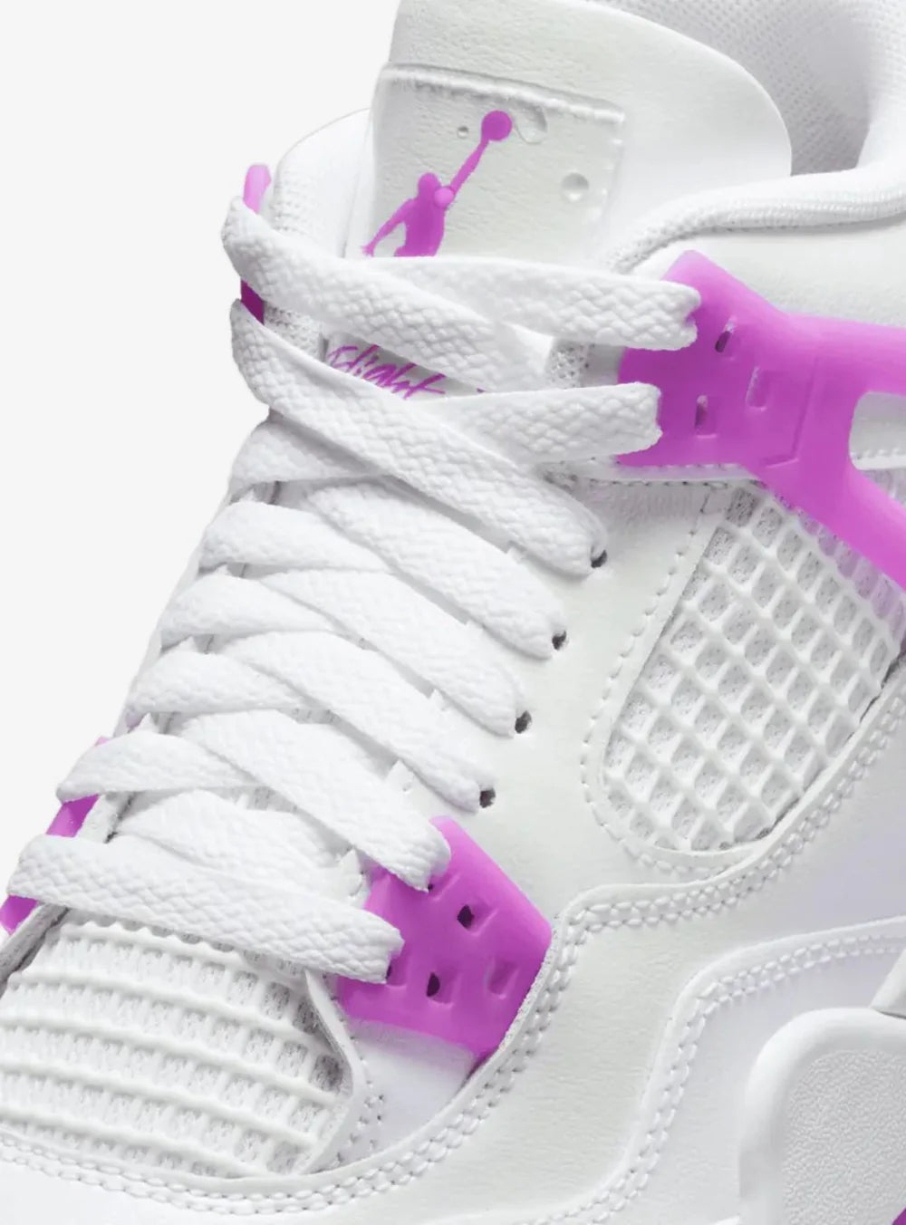 Air Jordan 4 Retro Hyper Violet vista dettaglio lacci e materiali