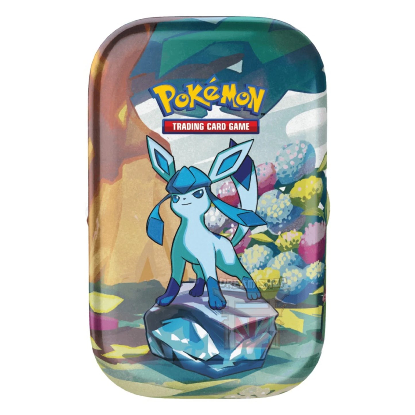 Mini tin Pokémon TCG Scarlatto & Violetto Evoluzioni Prismatiche – Glaceon vista frontale