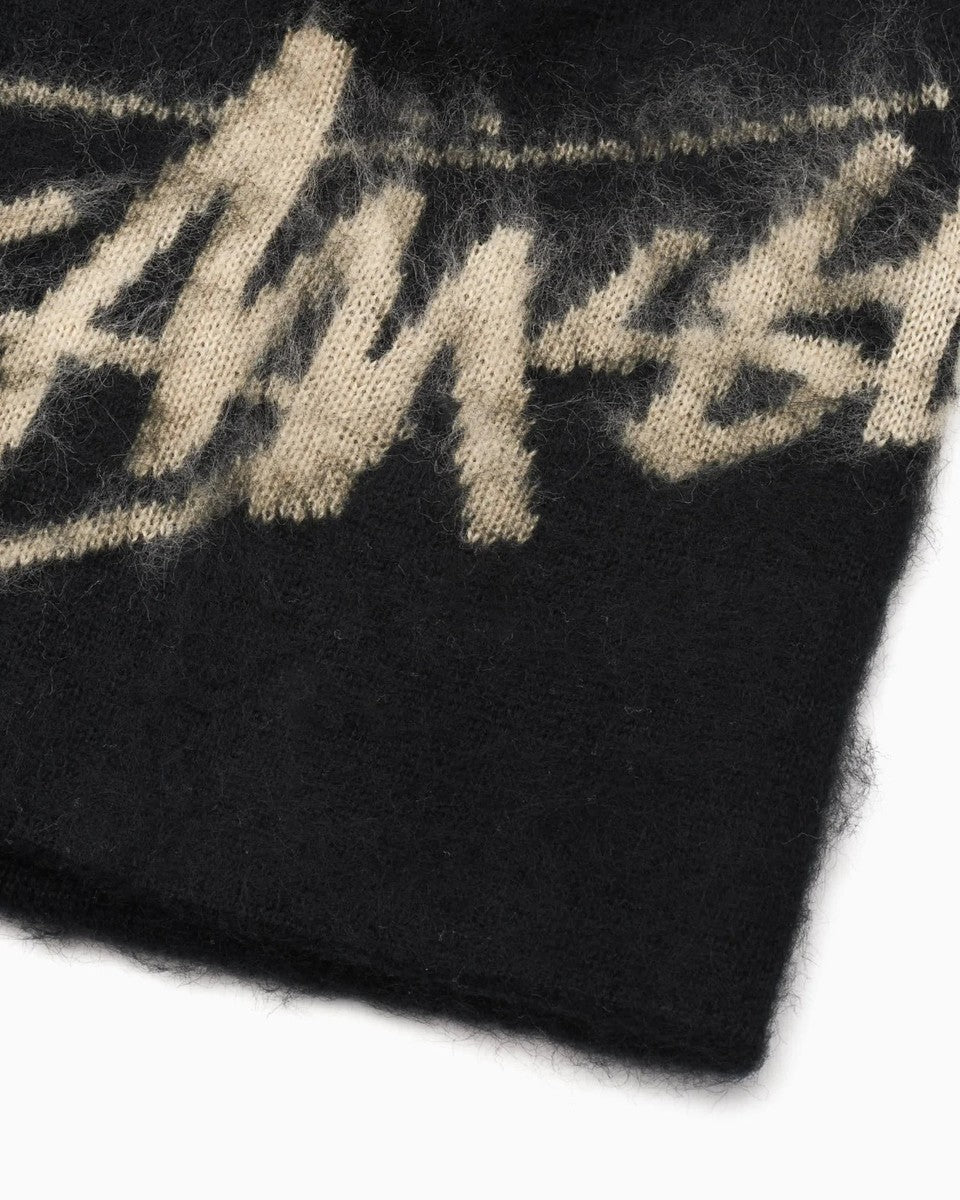 Stüssy Brushed Out Stock Skullcap Beanie Black logo vista diagonale