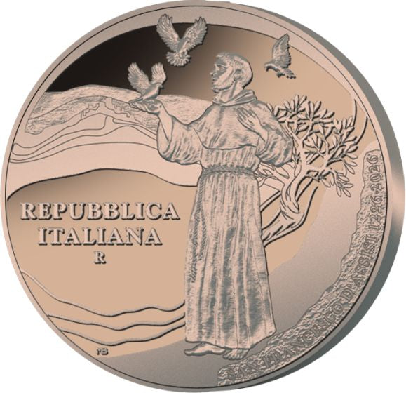 0,75 Euro San Francesco 800 anni trittico rame 2026 Italia vista frontale
