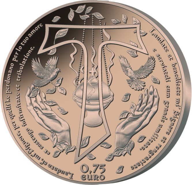 0,75 Euro San Francesco 2026 retro moneta trittico rame 2