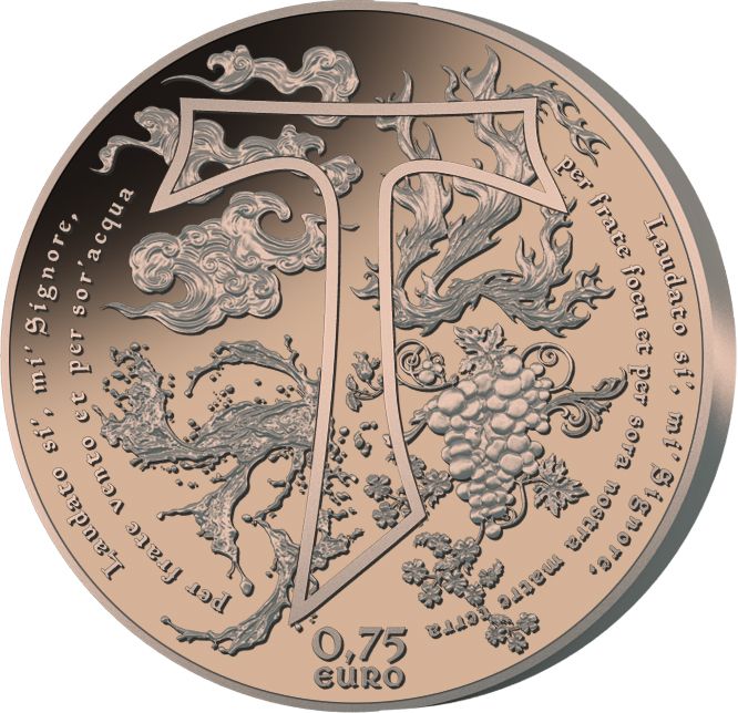 0,75 Euro San Francesco 2026 retro moneta trittico rame 3