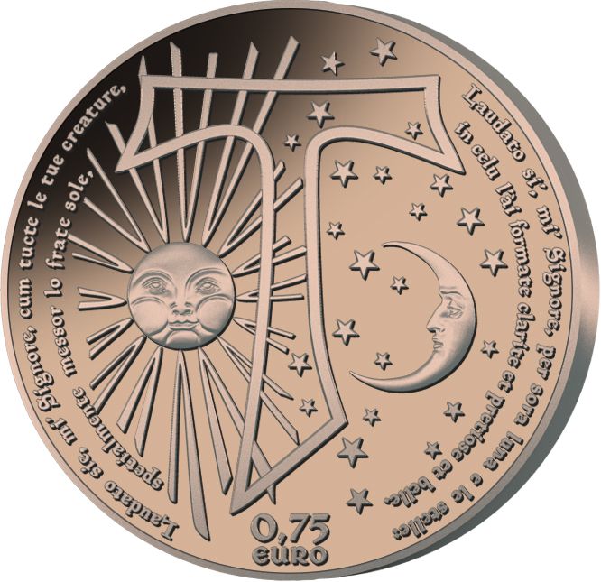 0,75 Euro San Francesco 2026 retro moneta trittico rame