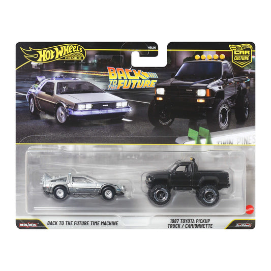 Hot Wheels Premium Car Culture 2-Pack Back to the Future Time Machine & 1987 Toyota Pickup