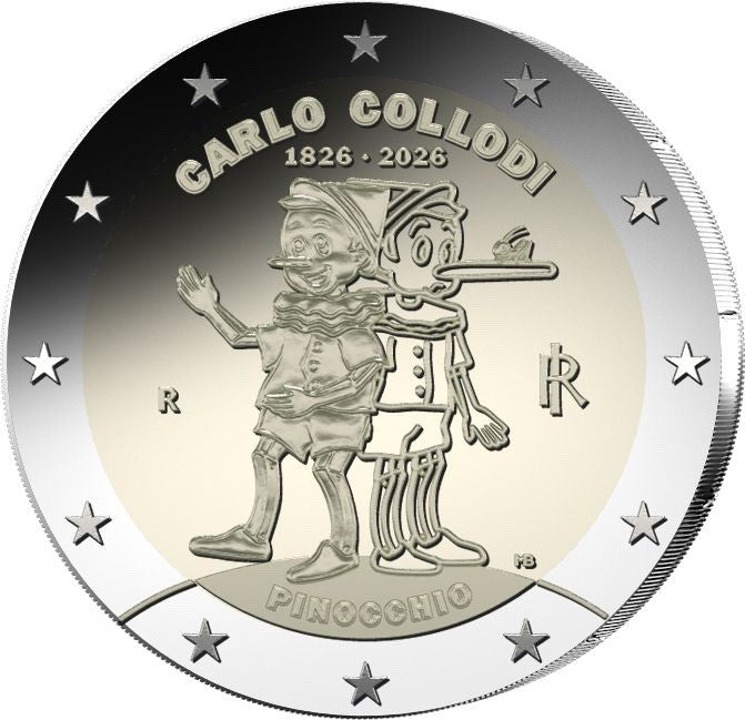 2 Euro Carlo Collodi 2026 proof moneta commemorativa vista frontale