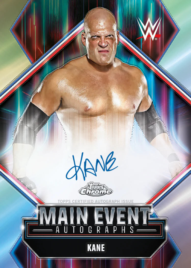 Close-up of Topps Chrome WWE 2026 Kane’s card
