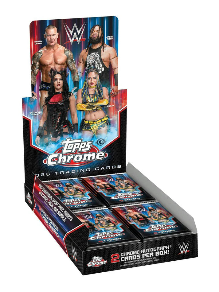 2026 Topps Chrome WWE Hobby Box display presentation
