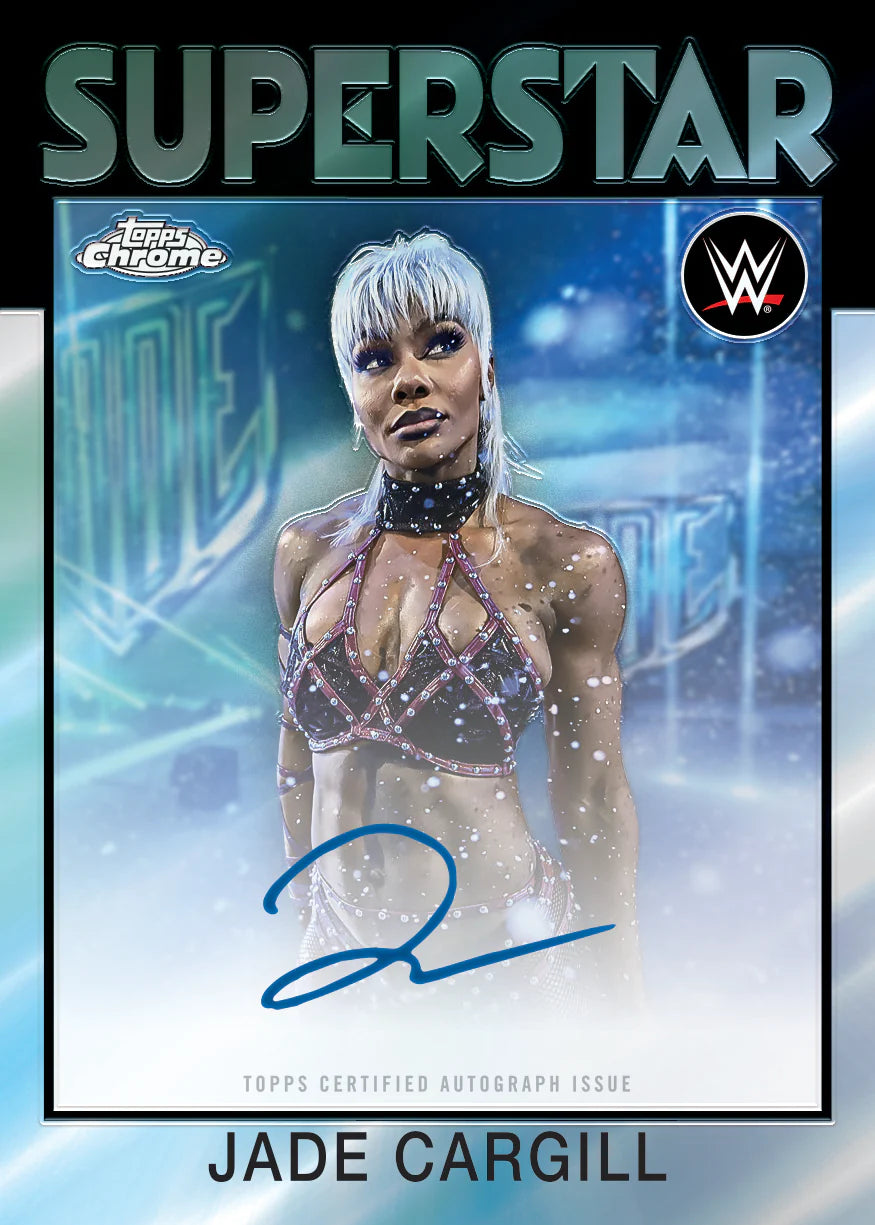 Close-up of Topps Chrome WWE 2026 Jade Cargill’s card
