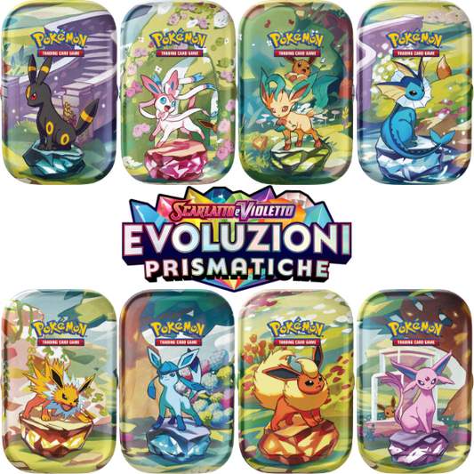 Set Mini Tin da Collezione Pokemon GCC Scarlatto & Violetto Evoluzioni Prismatiche - Lingua Italiana