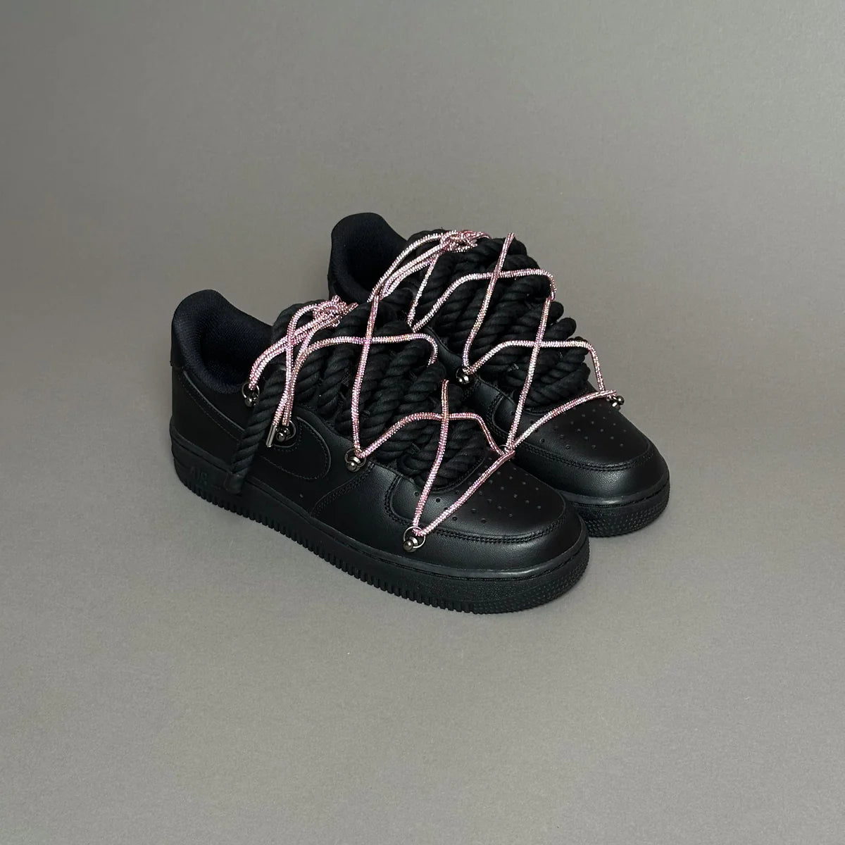 Nike Air Force 1 Black Ropes Swaroski Laces