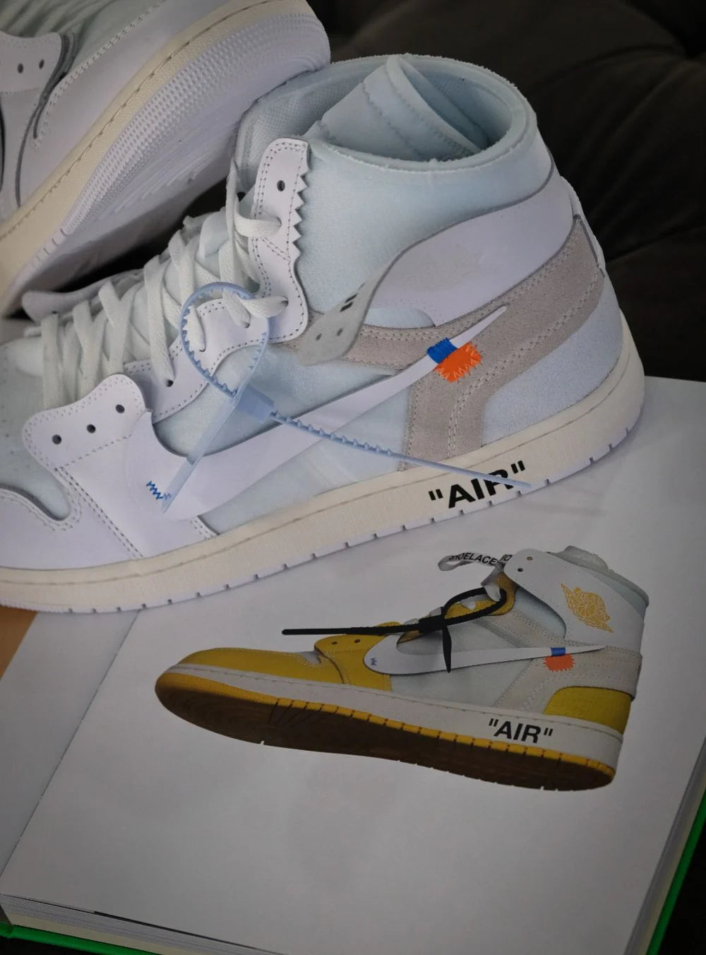 Dettaglio zip tie Off-White sulla Air Jordan 1 High Alaska
