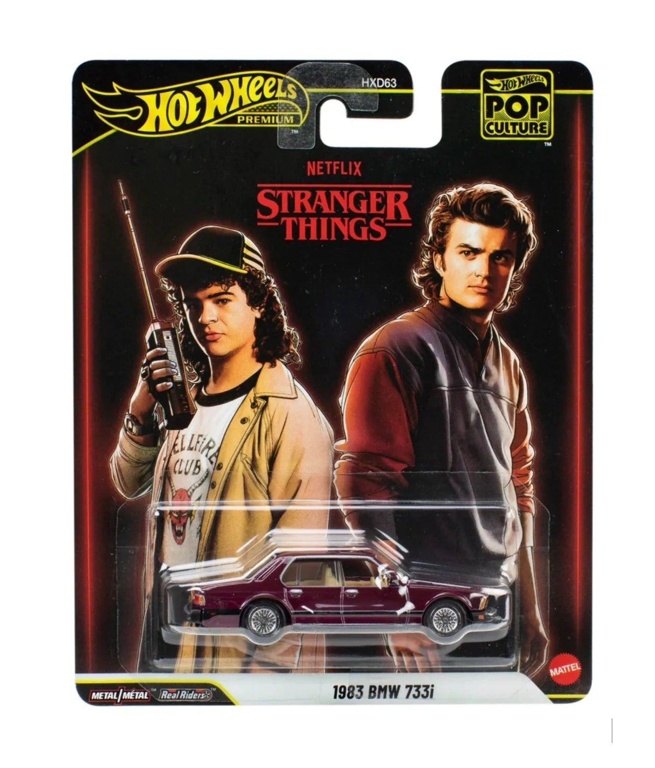 Hot Wheels Premium Stranger Things 1983 BMW 733i Pop Culture front view blister
