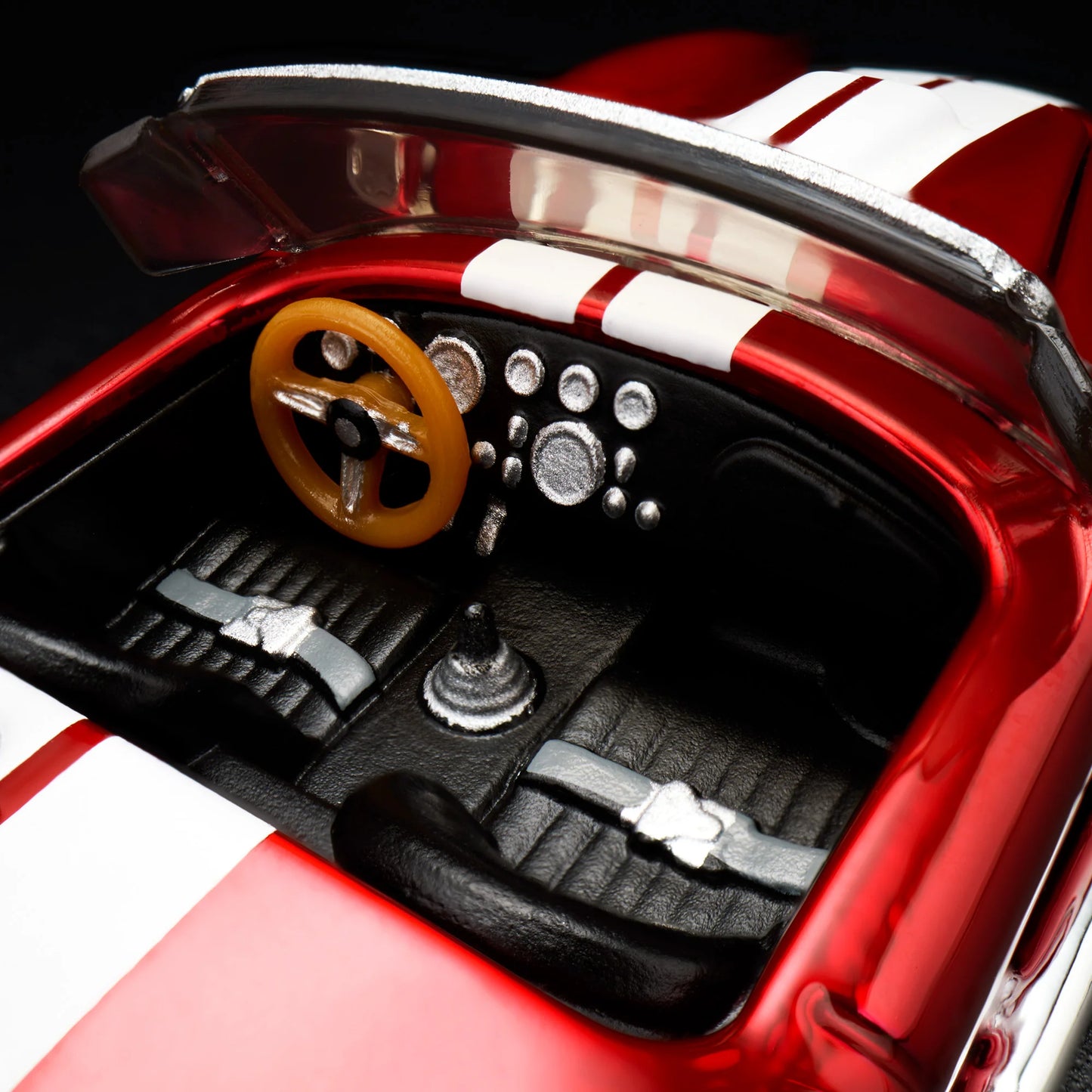 Close-up of Hot Wheels 1965 Shelby Cobra 427 S/C RLC model
