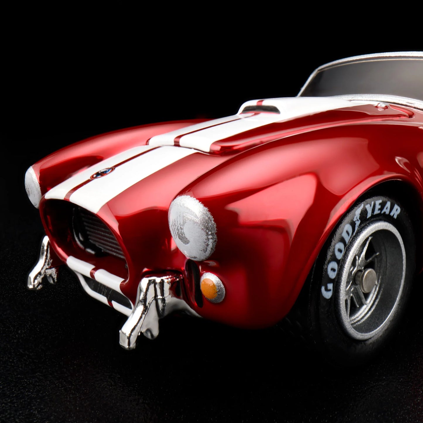 Close-up of the front of the Hot Wheels 1965 Shelby Cobra 427 S/C RLC model
