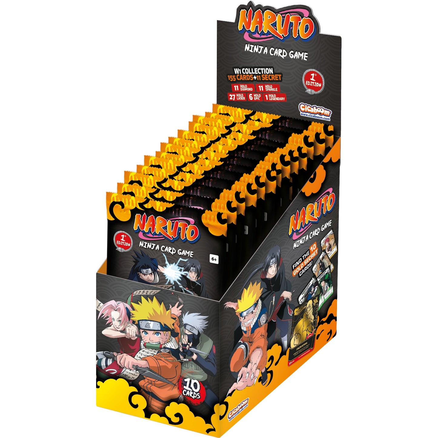 Naruto Mythos TCG Konoha Shido First Edition display box vista angolata
