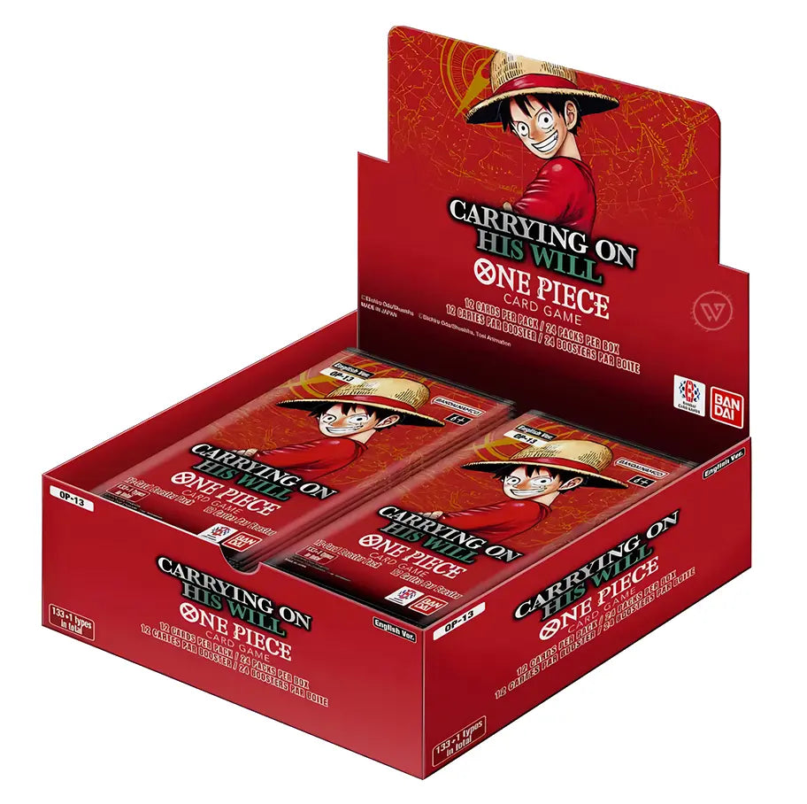One Piece OP-13 Carrying On His Will display packaging
