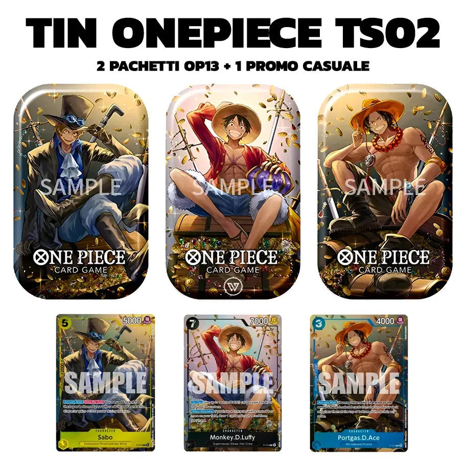 One Piece Card Game Tin Pack Set Vol.2 back of display box Content Tin