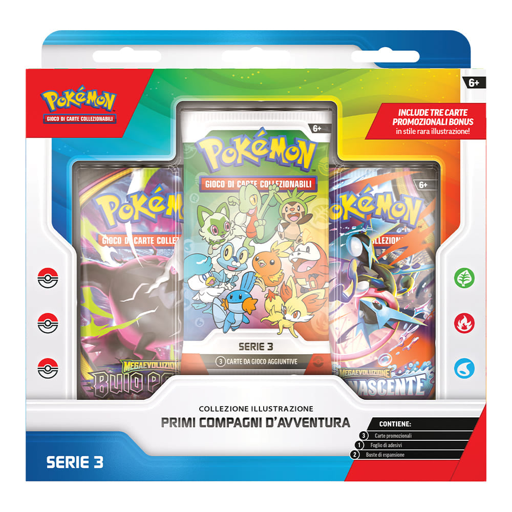 Pokémon Collezione Illustrazione Primi Compagni d’Avventura Serie 3 vista frontale
