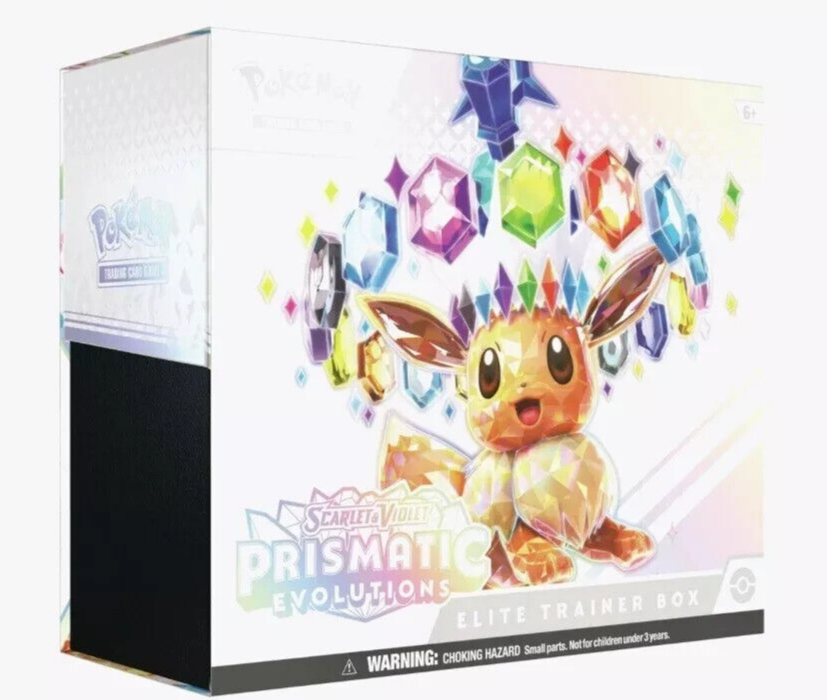 Pokémon Prismatic Evolutions Elite Trainer Box English edition angled view
