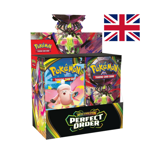 Pokémon TCG Mega Evolution Perfect Order booster box angled view
