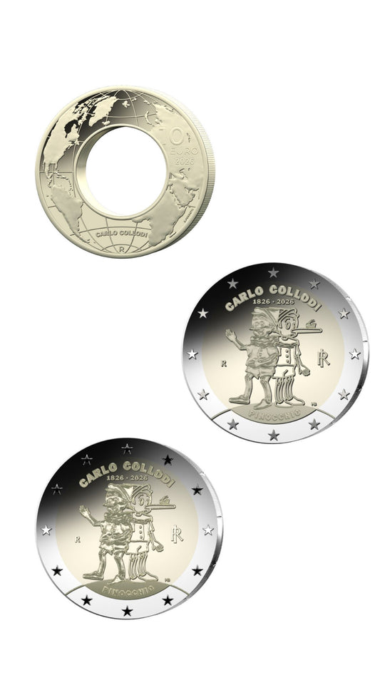 Set 200° Anniversario Carlo Collodi Monete Commemorative Italia vista frontale