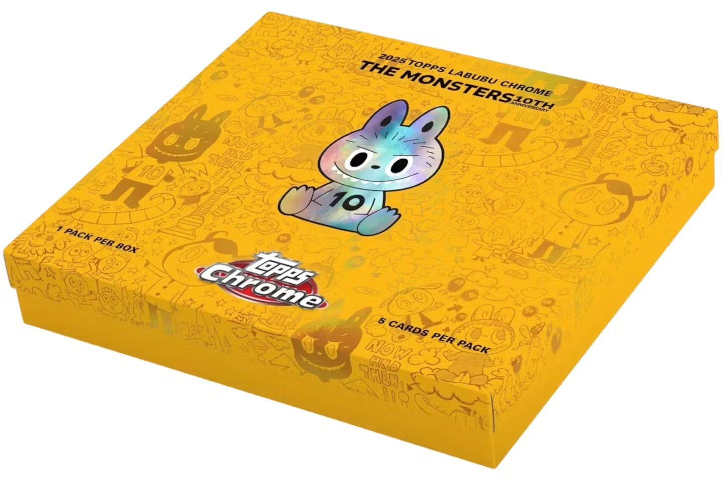 Topps Chrome Labubu 10th Anniversary 2025 box angled view