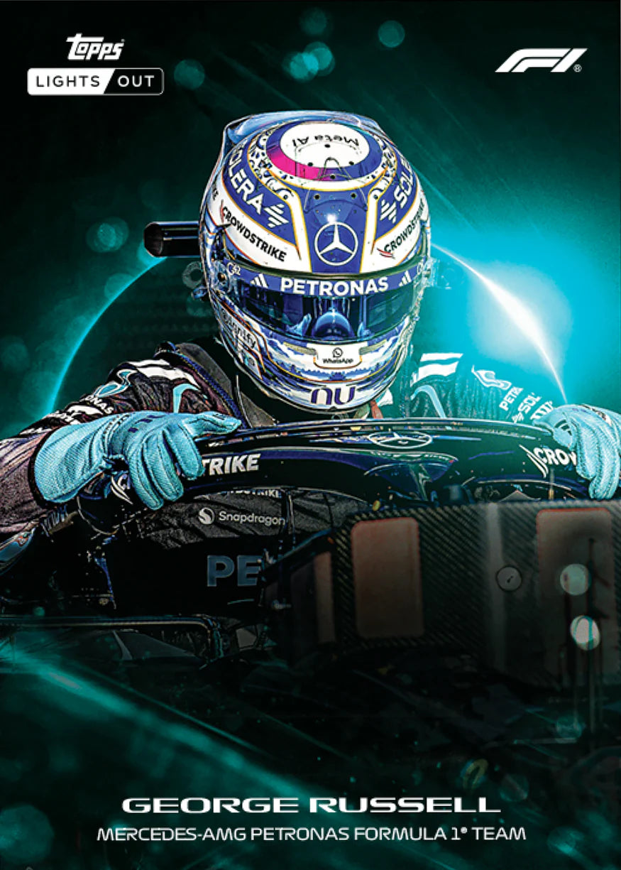 Close-up of Topps Formula 1 Lights Out 2026 George Russel’s card