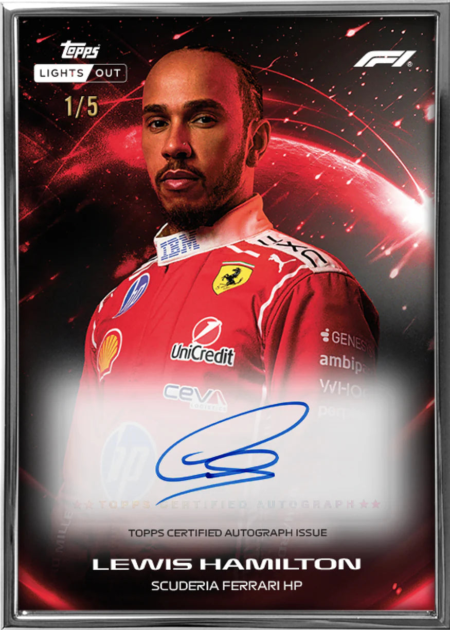 Close-up of Topps Formula 1 Lights Out 2026 Lewis Hamilton’s card