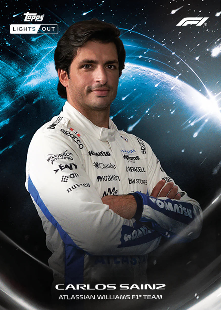 Close-up of Topps Formula 1 Lights Out 2026 Carlos Sainz card