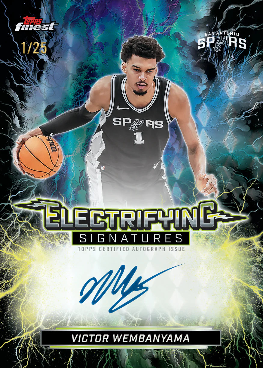 Close-up of Topps Finest 2025-26 Basketball wembanyama’s card