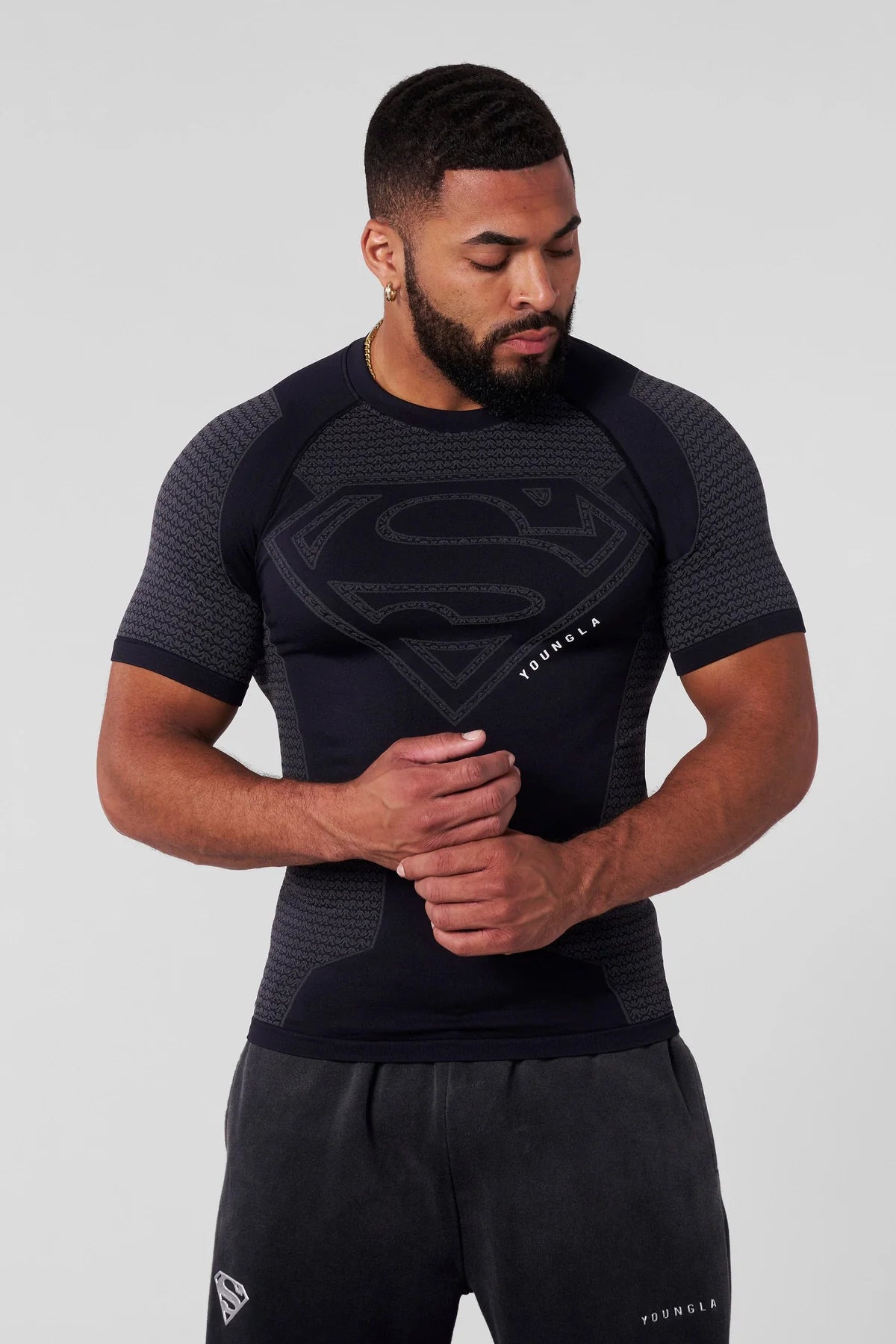 YoungLA Superman compression tee black outfit sport